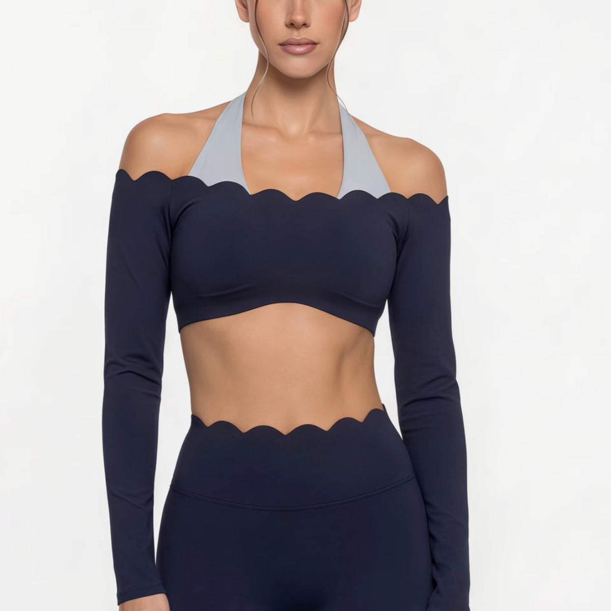 Lace Trimmed Short Sleeve Yoga Top and Leggings Set for Women - Breathable Pilates Fitness Activewear