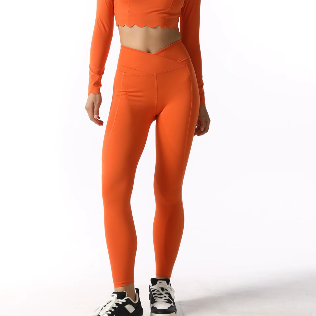 Black High Elasticity Square Neck Long Sleeve Compression Yoga Leggings for Fitness and Workouts