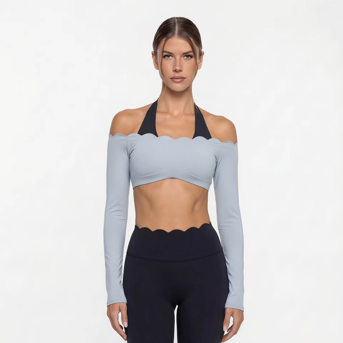 Lace Trimmed Short Sleeve Yoga Top and Leggings Set for Women - Breathable Pilates Fitness Activewear