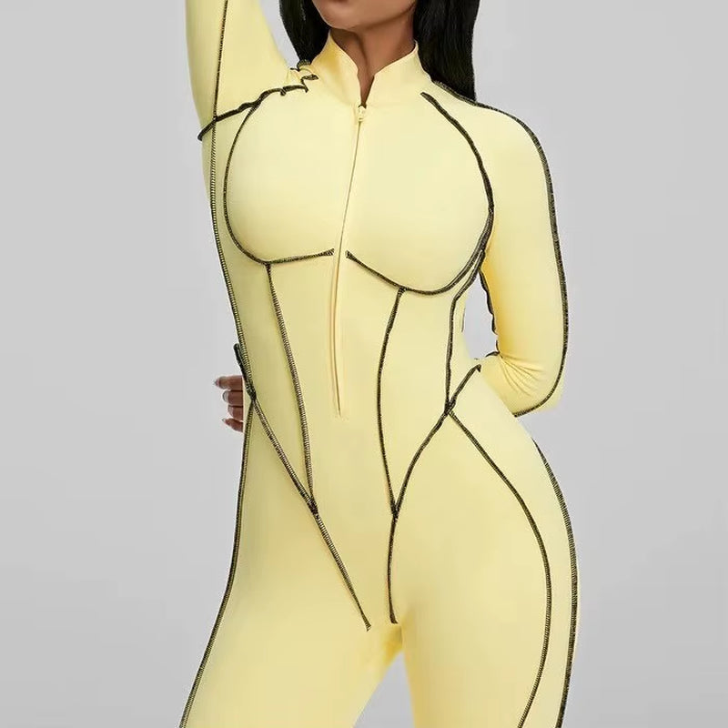 Women's Slim Fit Long Sleeve Zipper Yoga Set for Outdoor Activewear and Gym Workouts