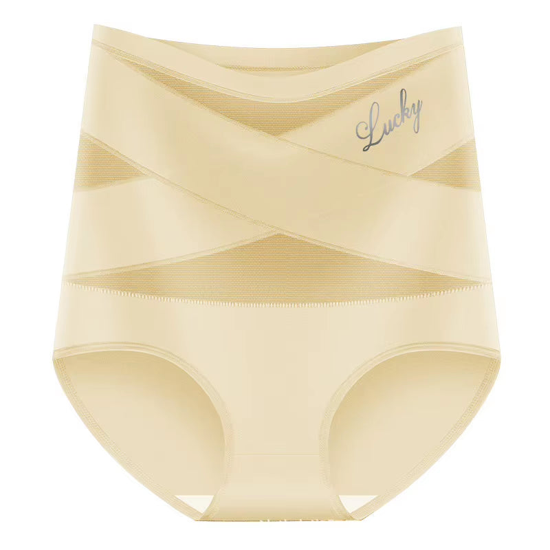 Women'S Panties High Waisted Breathable Mesh Cross Tummy Cinching Ice Silk No Trace Triangle Panties Tummy Tuck Shape Underwear