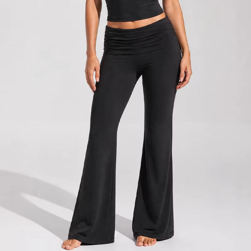 Women's Color Block Brushed Yoga Set: Halter Crop Top and High-Waist Flare Pants for Pilates and Training