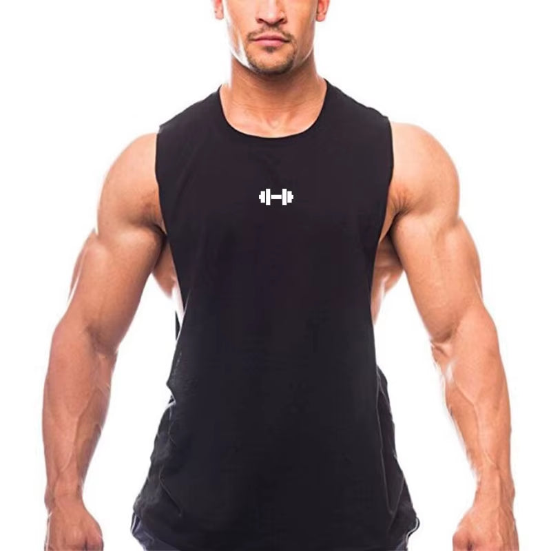 Men's Cotton Breathable Gym Training Vests with Side Slits - Sleeveless Muscle Workout Tank Tops