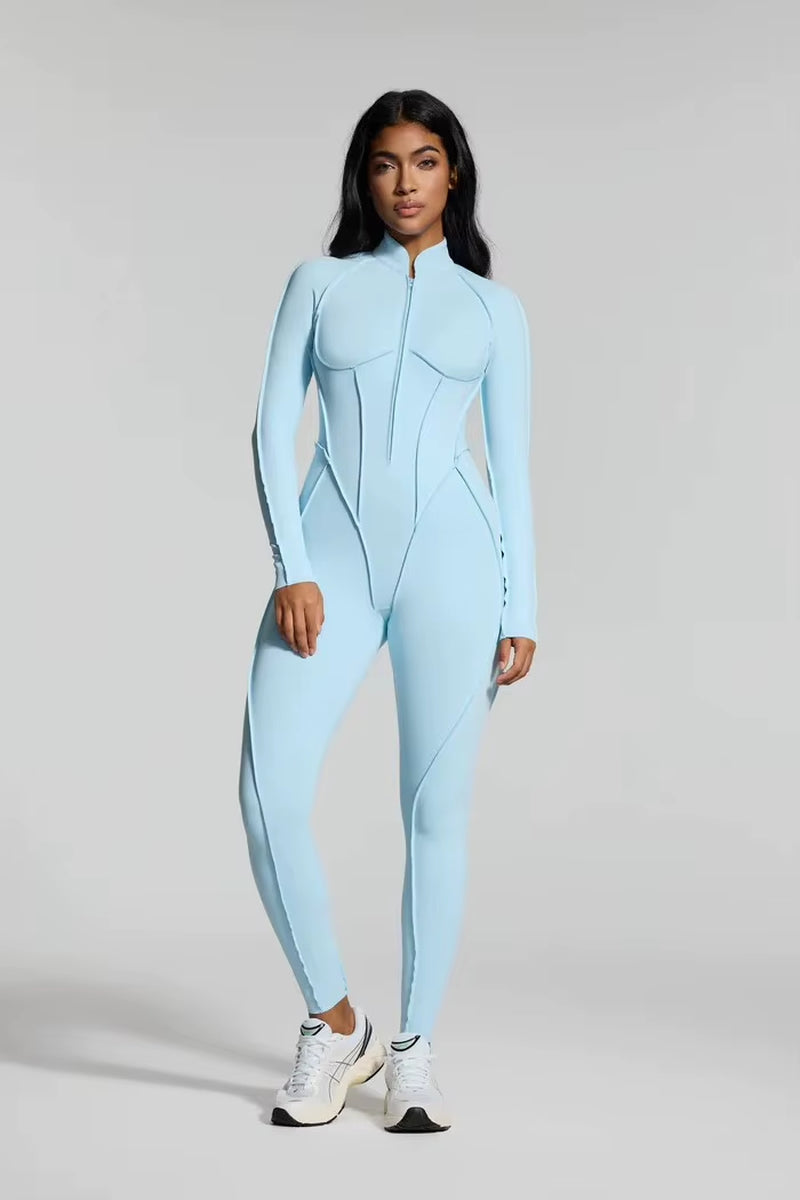 Women's Slim Fit Long Sleeve Zipper Yoga Set for Outdoor Activewear and Gym Workouts