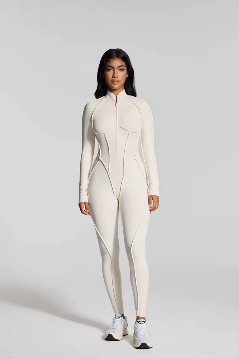 Women's Slim Fit Long Sleeve Zipper Yoga Set for Outdoor Activewear and Gym Workouts