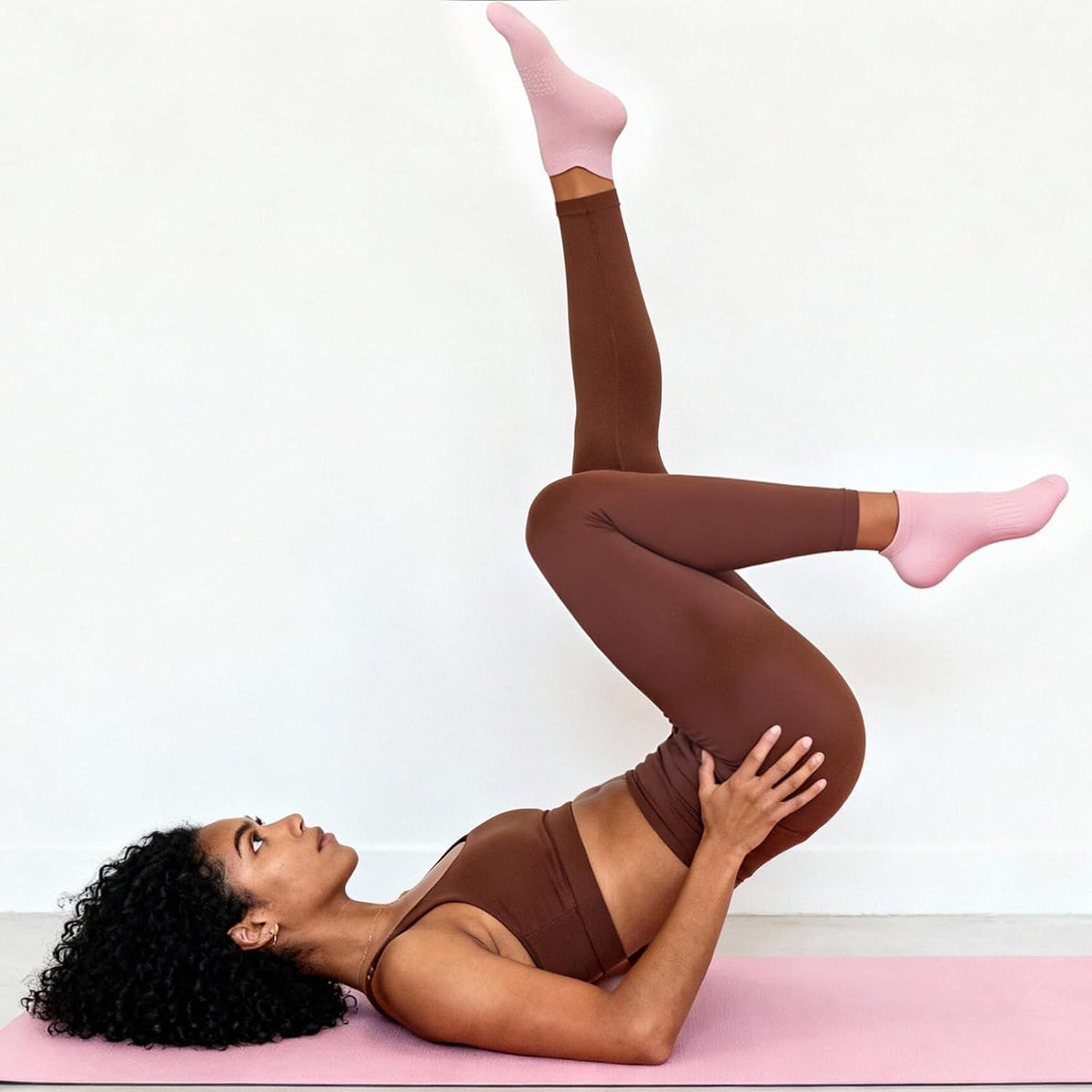 Women's Pilates Socks - 6 Pairs Non-Slip Grip Crew Socks for Yoga, Barre, Ballet, Dance, and Hospital Use