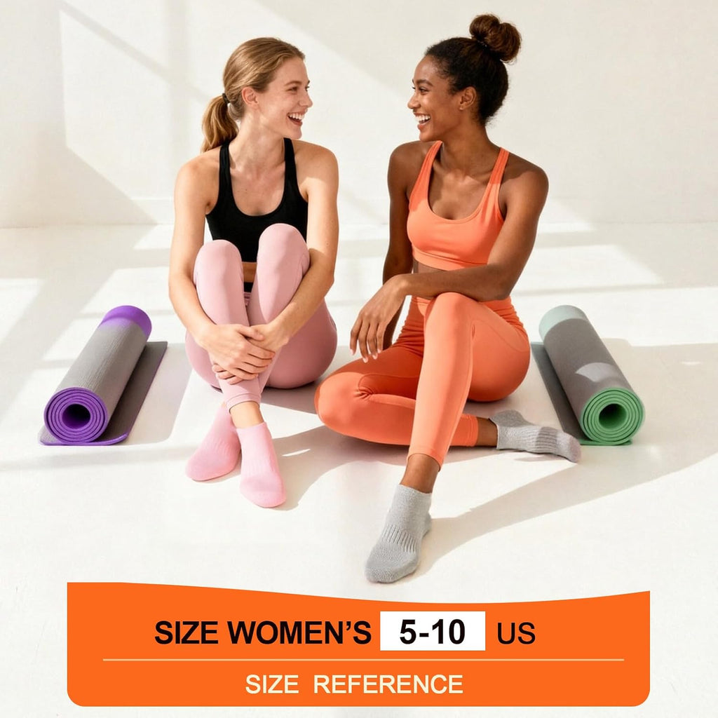 Women's Pilates Socks - 6 Pairs Non-Slip Grip Crew Socks for Yoga, Barre, Ballet, Dance, and Hospital Use