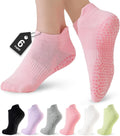 Women's Pilates Socks - 6 Pairs Non-Slip Grip Crew Socks for Yoga, Barre, Ballet, Dance, and Hospital Use