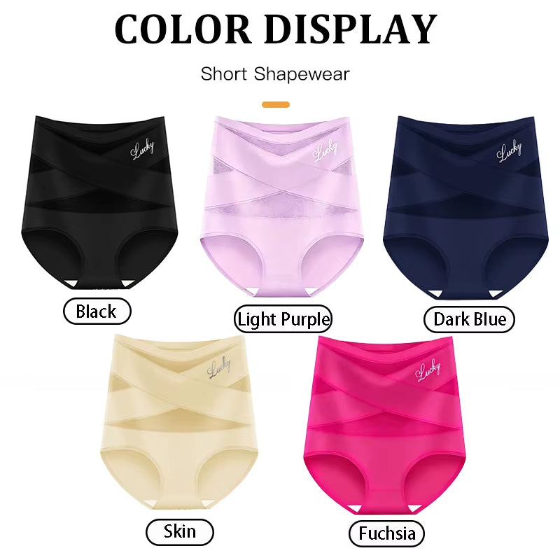 Women'S Panties High Waisted Breathable Mesh Cross Tummy Cinching Ice Silk No Trace Triangle Panties Tummy Tuck Shape Underwear