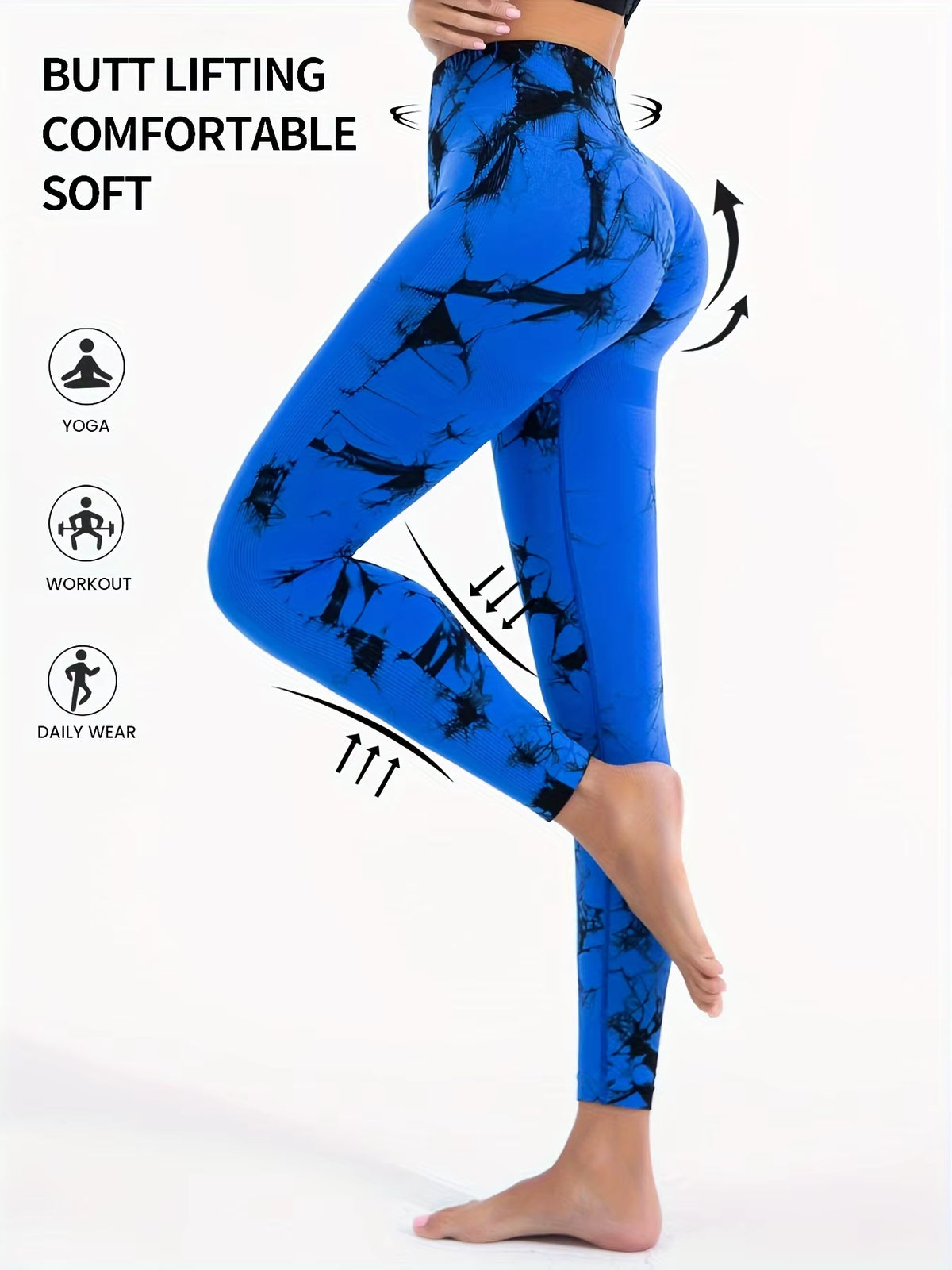 High-Waisted Tie-Dye Yoga Leggings for Women - Seamless Ribbed Compression Workout Pants, Quick-Dry Fitness Tights