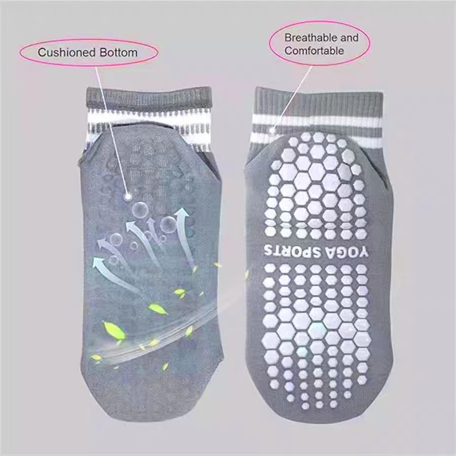 Women’s Non-Slip Grip Socks for Pilates and Yoga - Double Striped Athletic Socks for Workouts and Ballet