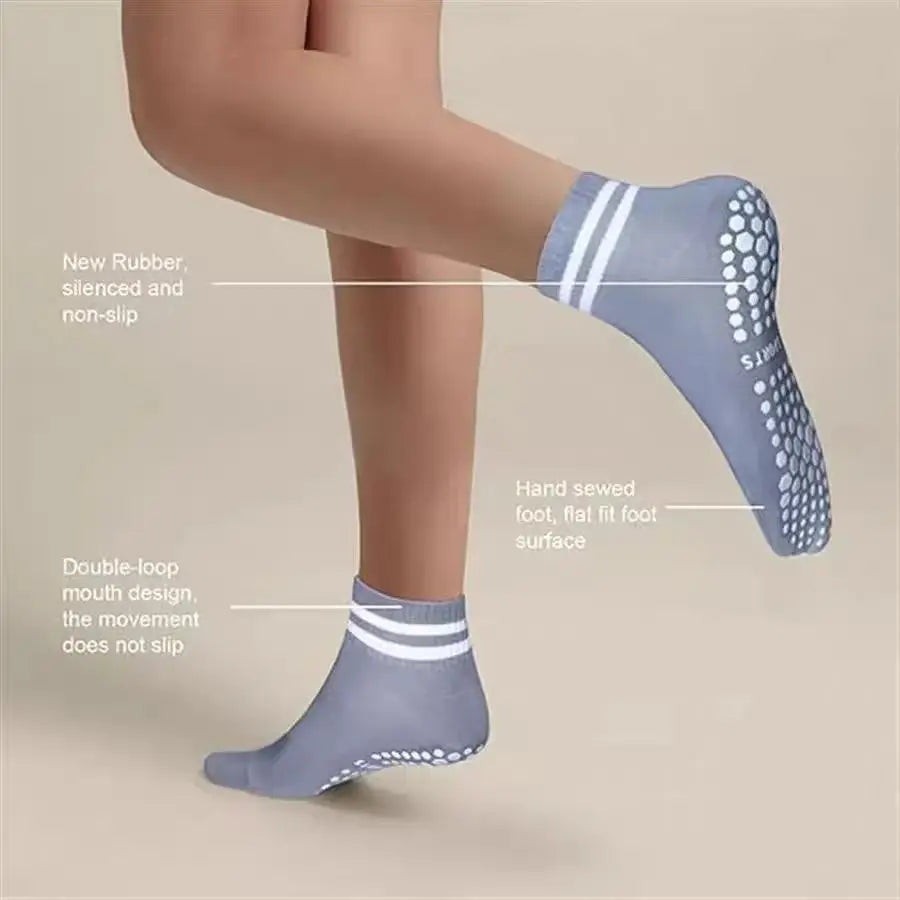 Women’s Non-Slip Grip Socks for Pilates and Yoga - Double Striped Athletic Socks for Workouts and Ballet