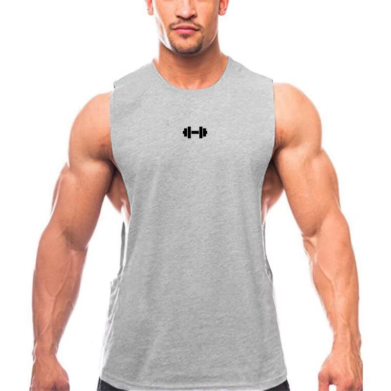 Men's Cotton Breathable Gym Training Vests with Side Slits - Sleeveless Muscle Workout Tank Tops