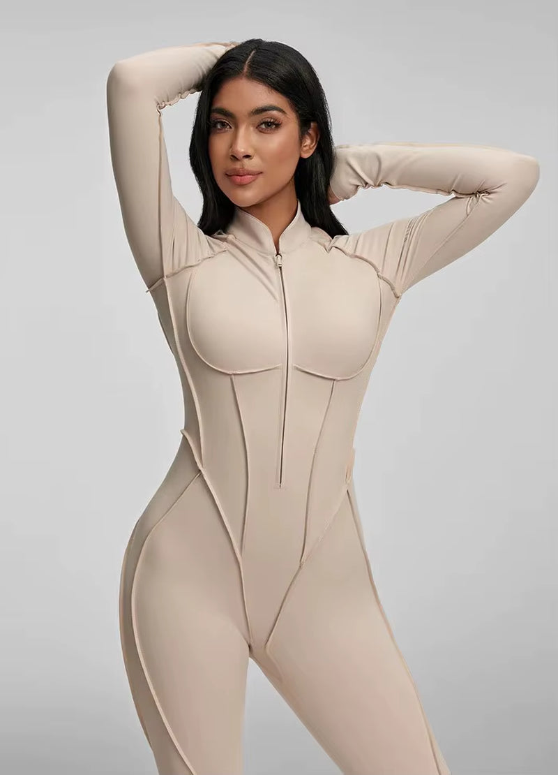 Women's Slim Fit Long Sleeve Zipper Yoga Set for Outdoor Activewear and Gym Workouts