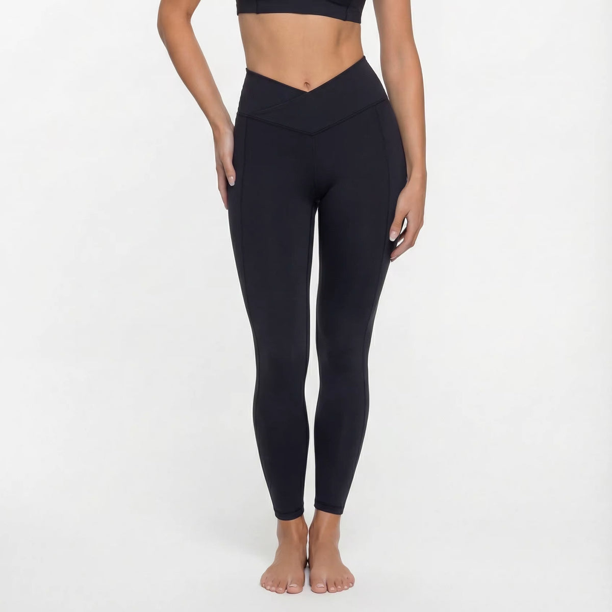 Black High Elasticity Square Neck Long Sleeve Compression Yoga Leggings for Fitness and Workouts
