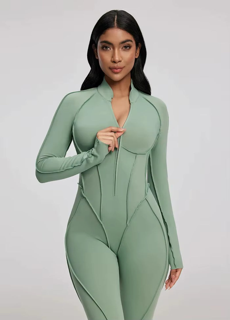 Women's Slim Fit Long Sleeve Zipper Yoga Set for Outdoor Activewear and Gym Workouts