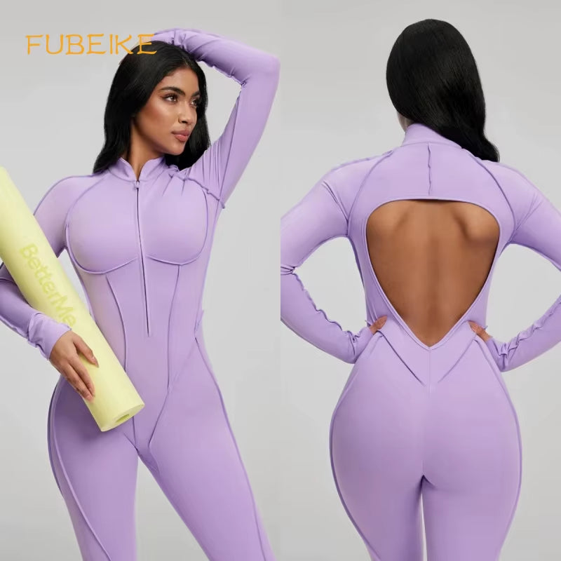 Women's Slim Fit Long Sleeve Zipper Yoga Set for Outdoor Activewear and Gym Workouts