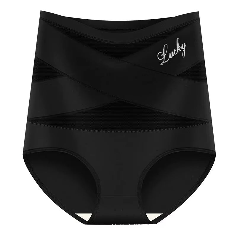 Women'S Panties High Waisted Breathable Mesh Cross Tummy Cinching Ice Silk No Trace Triangle Panties Tummy Tuck Shape Underwear
