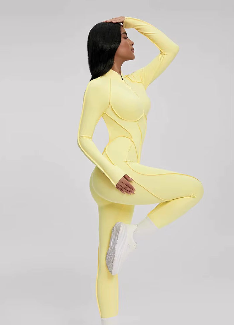Women's Slim Fit Long Sleeve Zipper Yoga Set for Outdoor Activewear and Gym Workouts