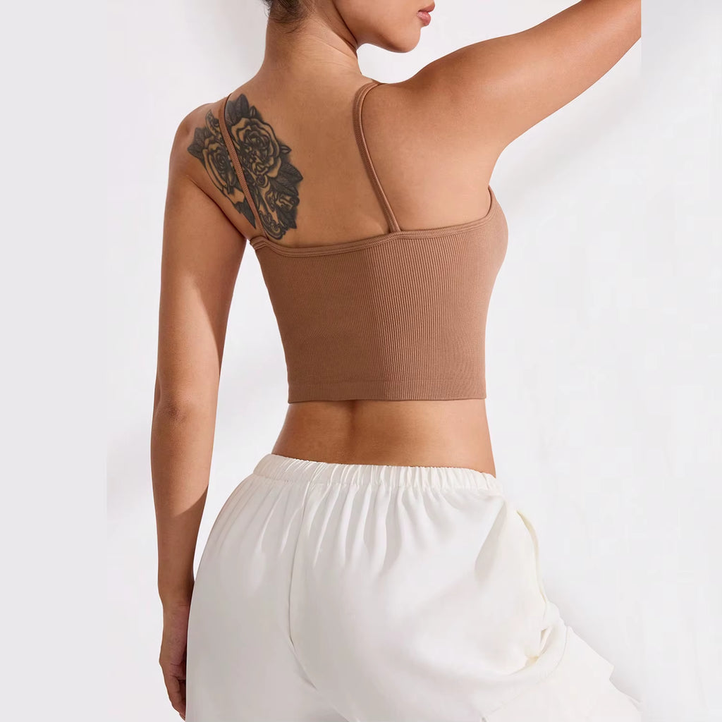 Ribbed Spaghetti Strap Crop Camisole with V-Neck and Half Button Front - Women's Summer Casual Tank Top