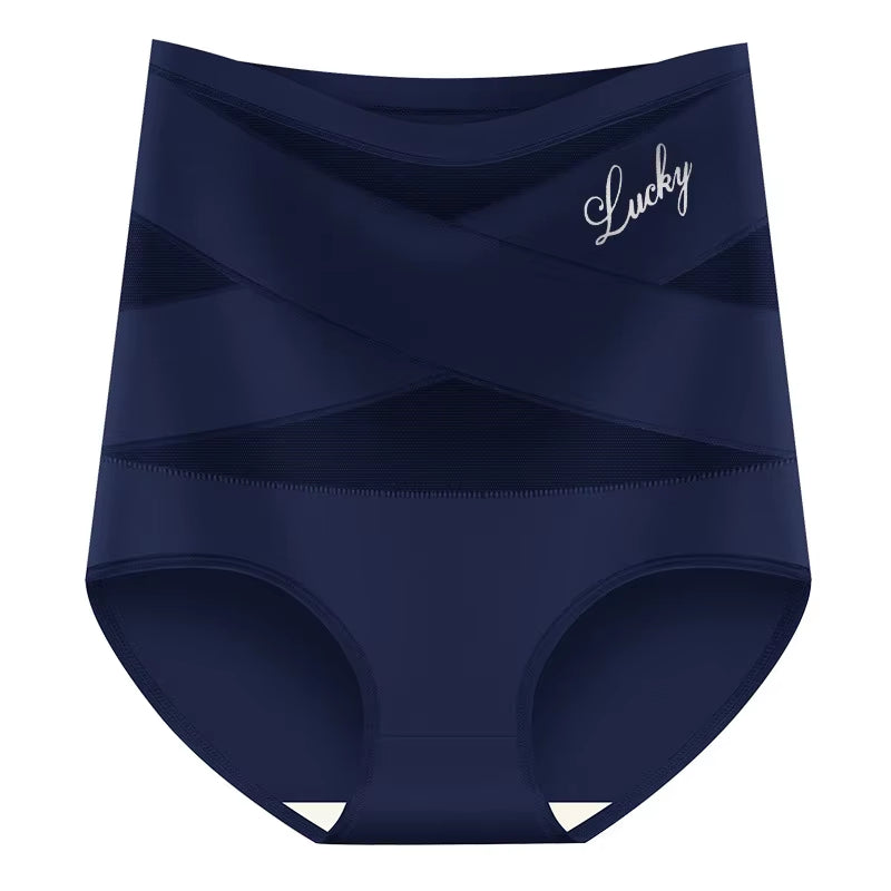 Women'S Panties High Waisted Breathable Mesh Cross Tummy Cinching Ice Silk No Trace Triangle Panties Tummy Tuck Shape Underwear