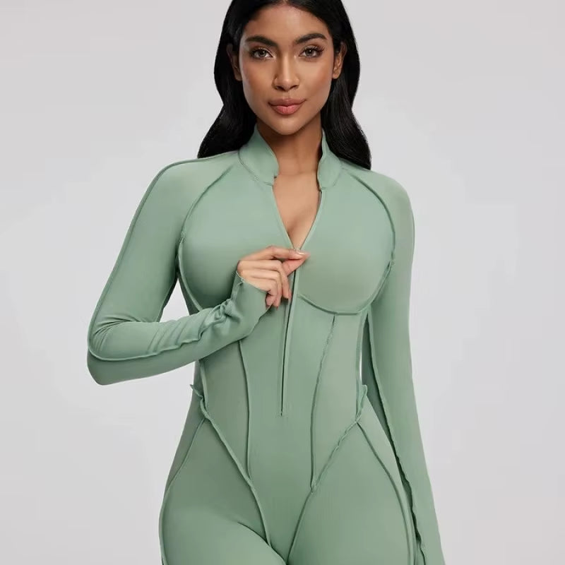 Women's Slim Fit Long Sleeve Zipper Yoga Set for Outdoor Activewear and Gym Workouts