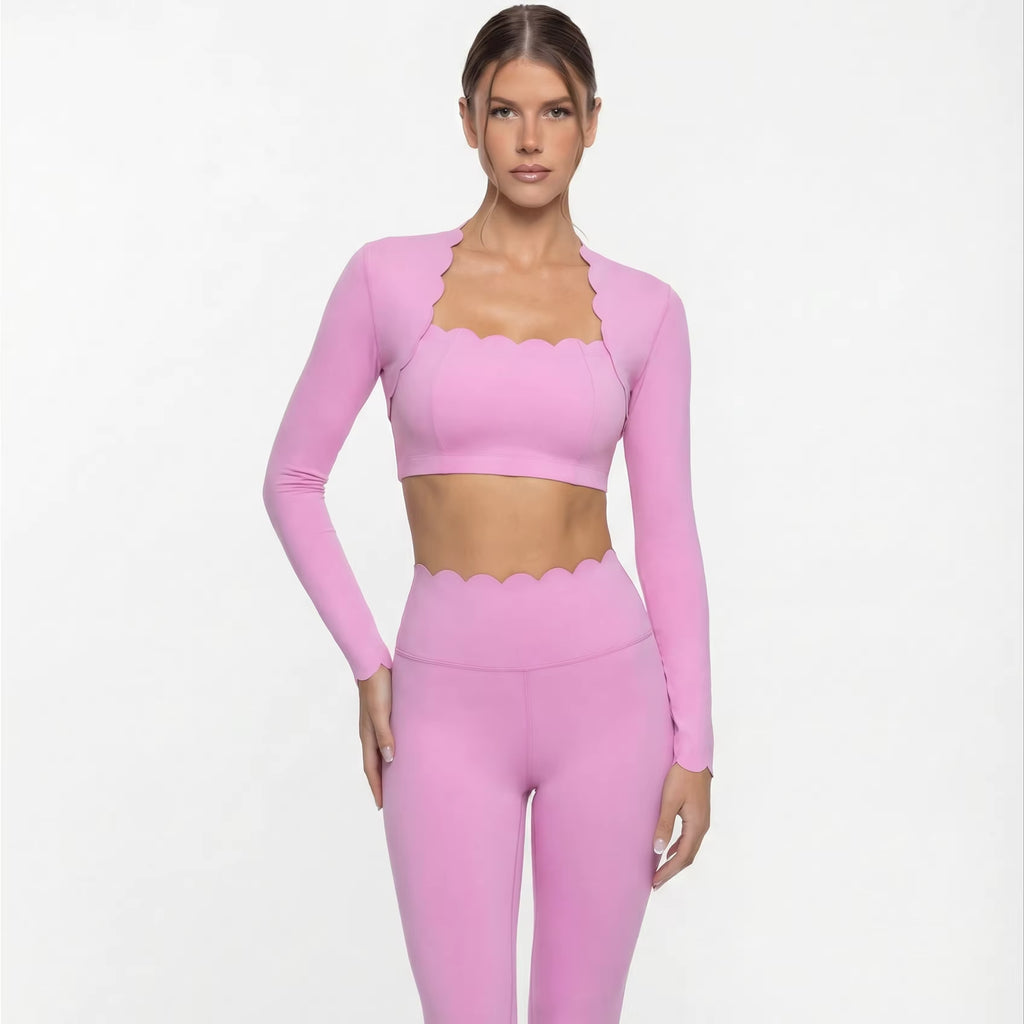 Black High Elasticity Square Neck Long Sleeve Compression Yoga Leggings for Fitness and Workouts